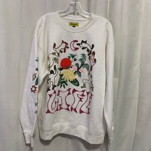 URBAN OUTFITTERS MARKET LIFE CYCLE CREW SWEATSHIRT SIZE L White Floral Graphic